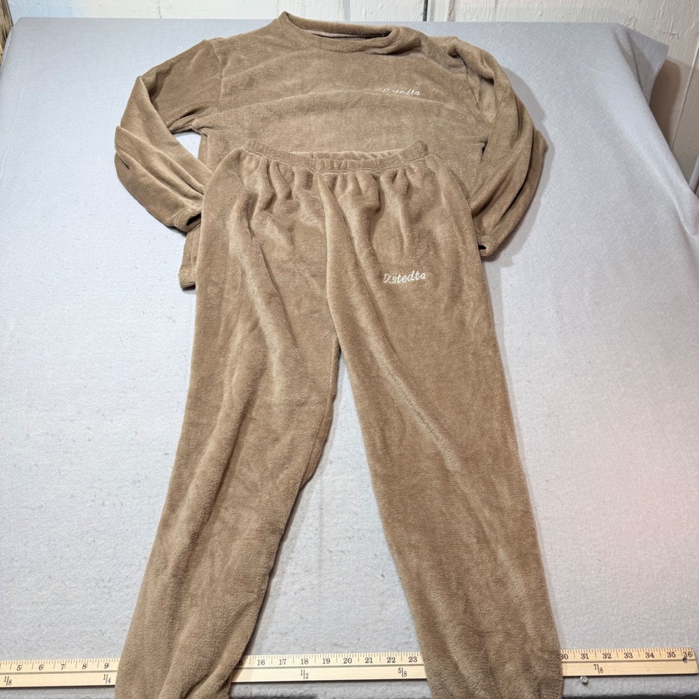 D.stedta Plush Pajama Set Lounge Wear Tan Long Sleeve Top Pants Size 12